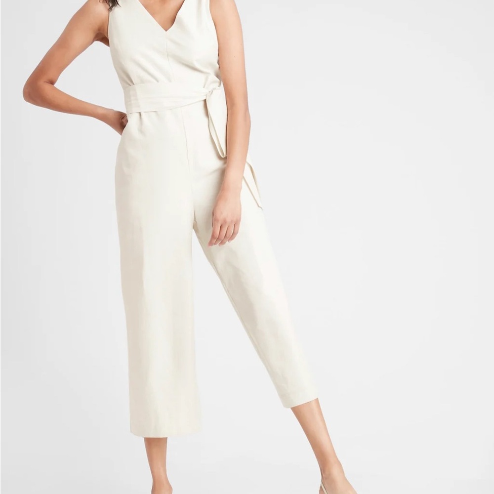 NWT Banana Republic White Linen Jumpsuit Size 12